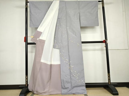 平和屋着物●本場縞大島紬　訪問着　総刺繍　枝花文　正絹　逸品　未使用　AABK6424cs