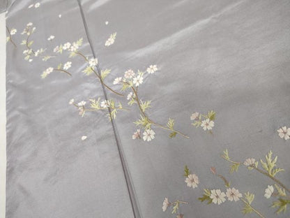 平和屋着物●本場縞大島紬　訪問着　総刺繍　枝花文　正絹　逸品　未使用　AABK6424cs