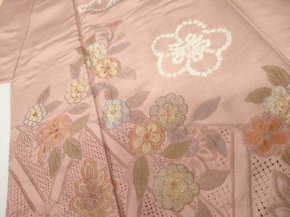 平和屋着物●中国三大刺繍 汕頭刺繍 スワトウ刺繍 訪問着 絞り 枝花文 金銀糸 やまと誂製 ロング丈 正絹 逸品 未使用 AABK6425cs