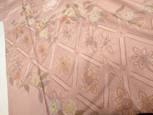平和屋着物●中国三大刺繍 汕頭刺繍 スワトウ刺繍 訪問着 絞り 枝花文 金銀糸 やまと誂製 ロング丈 正絹 逸品 未使用 AABK6425cs