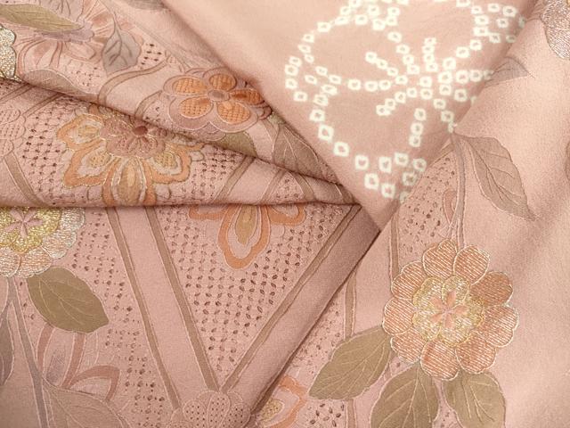 平和屋着物●中国三大刺繍 汕頭刺繍 スワトウ刺繍 訪問着 絞り 枝花文 金銀糸 やまと誂製 ロング丈 正絹 逸品 未使用 AABK6425cs