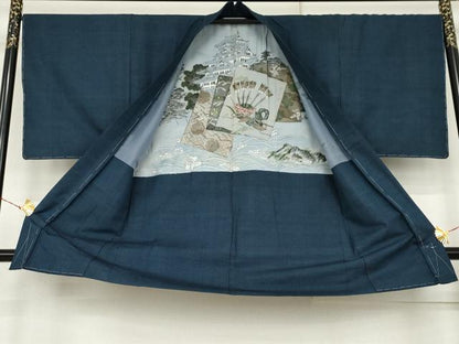 平和屋着物●男性　紬　アンサンブル　120亀甲　総詰め　正絹　逸品　AABK6431cs