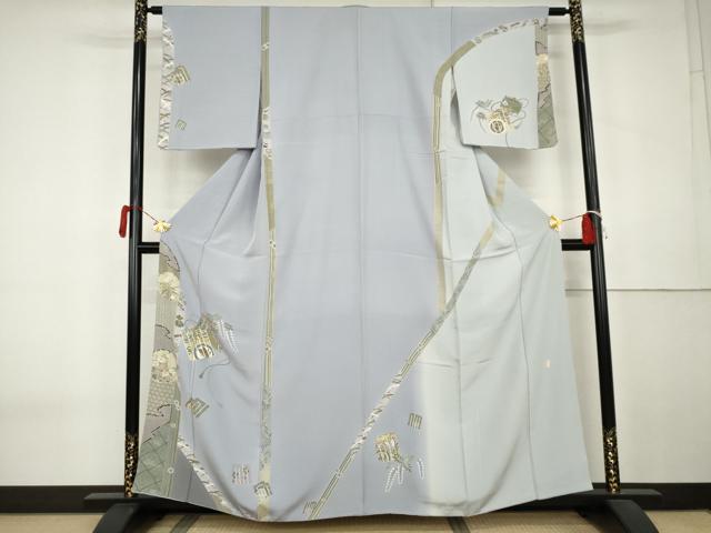 平和屋着物●訪問着　作家物　駒刺繍　源氏香花蝶丸文　暈し染め　金彩　正絹　逸品　AABK6433cs