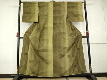 平和屋着物●上質な紬　横段文　正絹　逸品　AABK6436cs