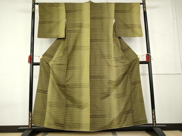 平和屋着物●上質な紬　横段文　正絹　逸品　AABK6436cs