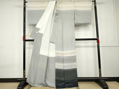 平和屋着物●訪問着　横段文　暈し染め　正絹　逸品　AABK6438cs