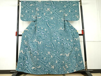 平和屋着物●上質な小紋　総絞り　幾何学花文　正絹　逸品　AABK6439cs
