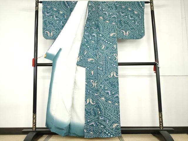 平和屋着物●上質な小紋　総絞り　幾何学花文　正絹　逸品　AABK6439cs