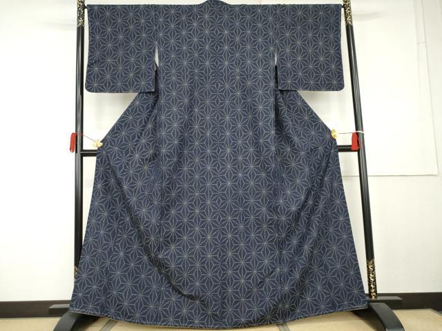 平和屋着物●上質な紬　麻の葉文様　正絹　逸品　未使用　AABK6440cs