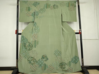平和屋着物●訪問着　ろうけつ染　亀甲花文　鬼しぼ縮緬　正絹　逸品　未使用　AABK6442cs