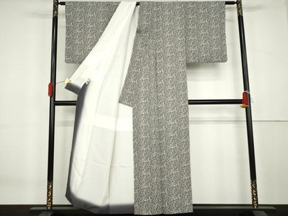 平和屋着物▼上質な小紋　型染め　葉尽くし　正絹　逸品　AABK6444cs