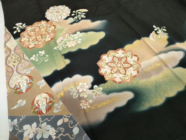 平和屋着物●豪華黒留袖　作家物　駒刺繍　正倉院花文　暈し染め　金彩　正絹　逸品　AABK6445cs