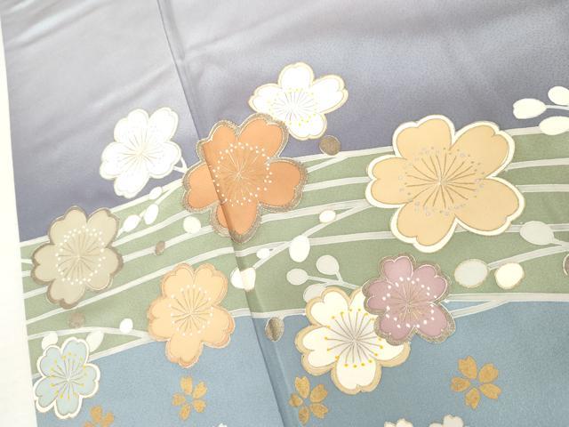 平和屋着物●訪問着　駒刺繍　桜文　暈し染め　金彩　正絹　逸品　AABK6451cs
