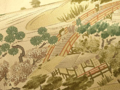 平和屋着物●上質な小紋　手描き　渡り橋人物風景文　正絹　逸品　AABK6455cs