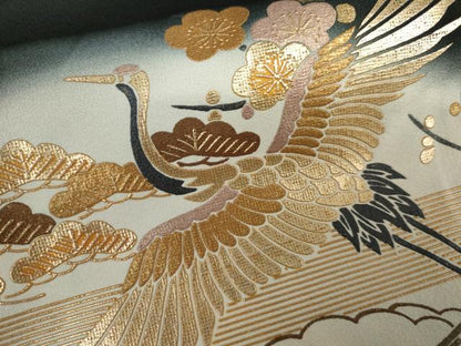 平和屋着物●豪華黒留袖 松竹梅飛鶴風景文 暈し染め 金彩 正絹 逸品 AABK6456cs