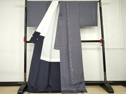 平和屋着物●訪問着　お召地　総刺繍　人物文　金糸　ロング丈　正絹　逸品　AABK6459cs