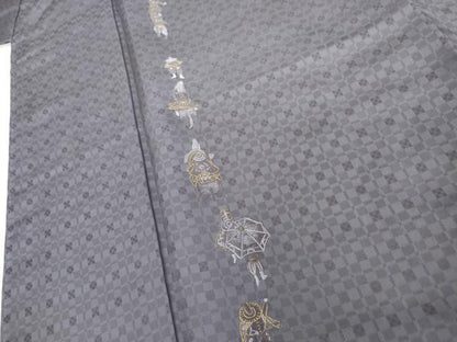平和屋着物●訪問着　お召地　総刺繍　人物文　金糸　ロング丈　正絹　逸品　AABK6459cs