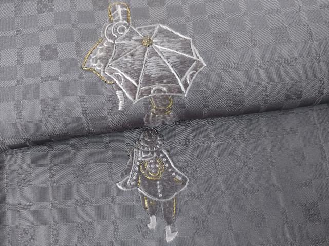 平和屋着物●訪問着　お召地　総刺繍　人物文　金糸　ロング丈　正絹　逸品　AABK6459cs