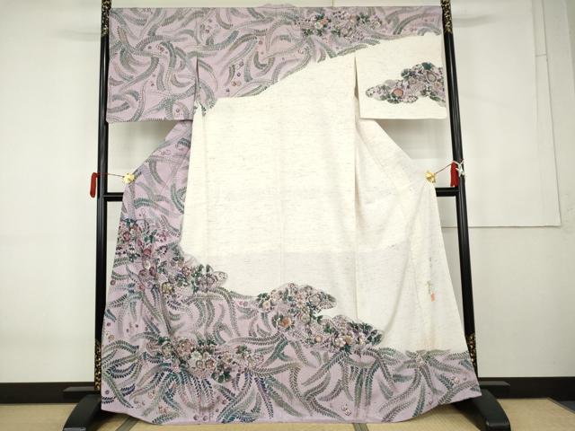 平和屋着物●伝統工芸士　京友禅染色作家　田家鬼彩　ぜんまい紬　訪問着　辻が花　暈し染め　まるやま扱い　正絹　逸品　AABK6460cs