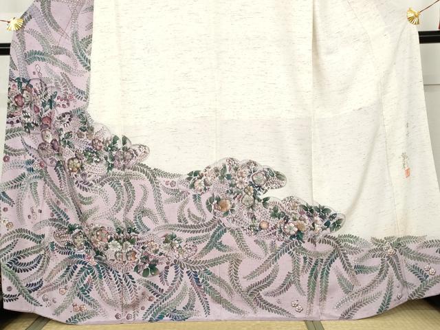 平和屋着物●伝統工芸士　京友禅染色作家　田家鬼彩　ぜんまい紬　訪問着　辻が花　暈し染め　まるやま扱い　正絹　逸品　AABK6460cs