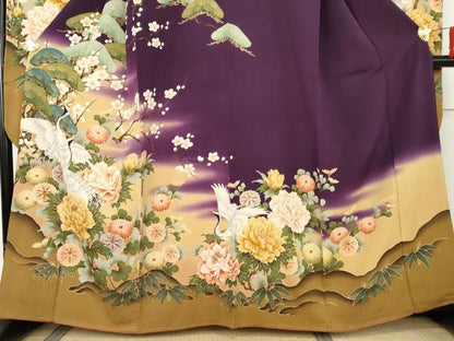 平和屋着物●豪華振袖　駒刺繍　松竹梅文　群れ鶴　暈し染め　金彩　鬼しぼ縮緬　正絹　逸品　AABK6461cs