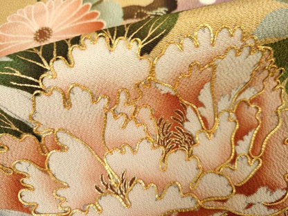 平和屋着物●豪華振袖　駒刺繍　松竹梅文　群れ鶴　暈し染め　金彩　鬼しぼ縮緬　正絹　逸品　AABK6461cs