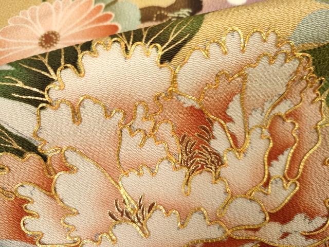 平和屋着物●豪華振袖　駒刺繍　松竹梅文　群れ鶴　暈し染め　金彩　鬼しぼ縮緬　正絹　逸品　AABK6461cs