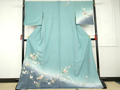 平和屋着物●中国三大刺繍 スワトウ刺繍 汕頭刺繍 訪問着 作家物 百人一首 枝花文 暈し染め 金糸 ロング丈 正絹 逸品 未使用 AABK6463cs