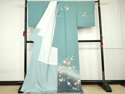 平和屋着物●中国三大刺繍 スワトウ刺繍 汕頭刺繍 訪問着 作家物 百人一首 枝花文 暈し染め 金糸 ロング丈 正絹 逸品 未使用 AABK6463cs