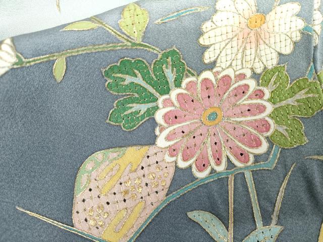 平和屋着物●中国三大刺繍 スワトウ刺繍 汕頭刺繍 訪問着 作家物 百人一首 枝花文 暈し染め 金糸 ロング丈 正絹 逸品 未使用 AABK6463cs