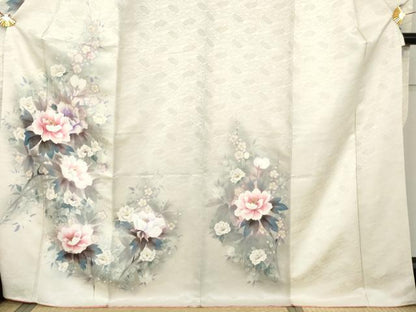 平和屋着物●豪華振袖　手描き　枝花文　銀通し地　正絹　逸品　AABK6465cs
