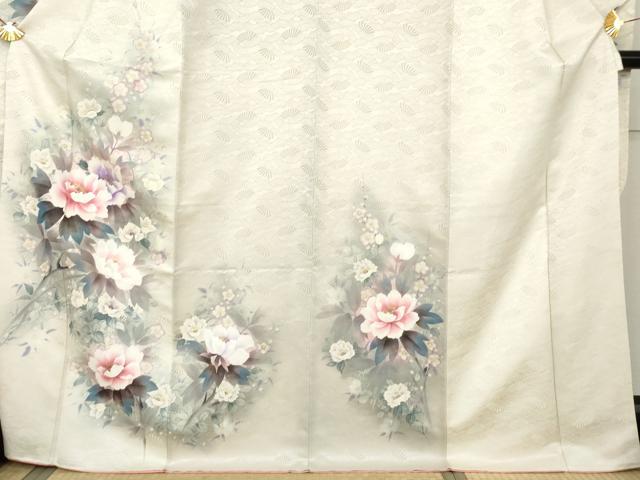 平和屋着物●豪華振袖　手描き　枝花文　銀通し地　正絹　逸品　AABK6465cs