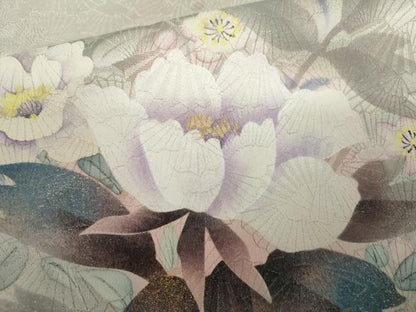 平和屋着物●豪華振袖　手描き　枝花文　銀通し地　正絹　逸品　AABK6465cs