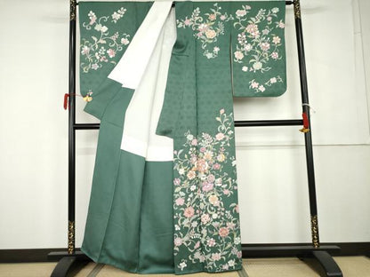 平和屋着物●京の名門　じゅらく謹製　訪問着　駒刺繍　大和貝紫　更紗花文　正絹　逸品　AABK6466cs