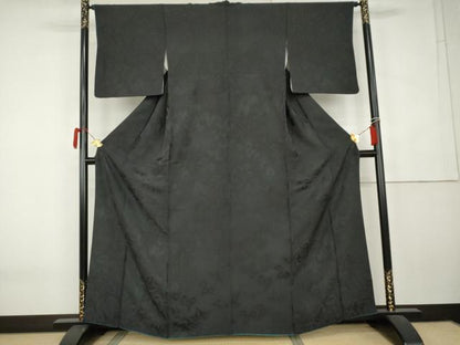 平和屋着物●上質な色無地　蔦の葉地紋　黒色　正絹　逸品　AABK6468cs