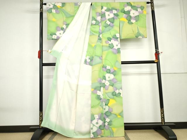 平和屋着物●上質な小紋　手描き　草花文　暈し染め　正絹　逸品　AABK6474cs
