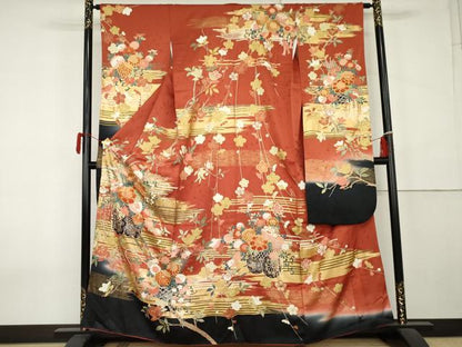 平和屋着物●豪華振袖　駒刺繍　花車文　暈し染め　金糸　小田急百貨店扱い　正絹　逸品　AABK6478cs