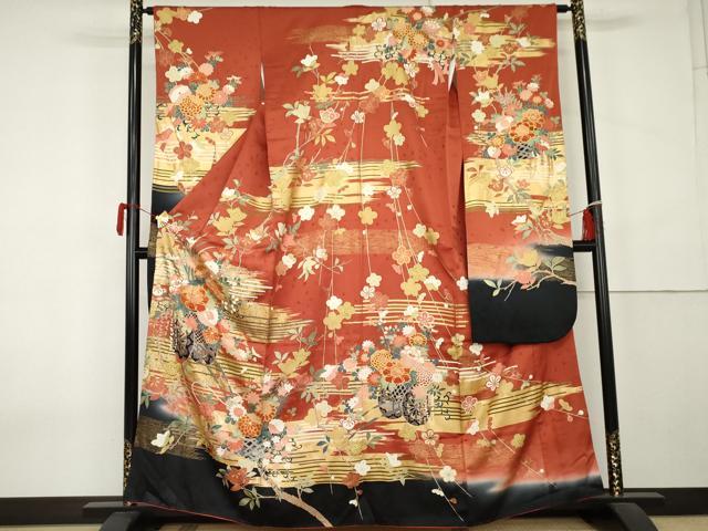 平和屋着物●豪華振袖　駒刺繍　花車文　暈し染め　金糸　小田急百貨店扱い　正絹　逸品　AABK6478cs