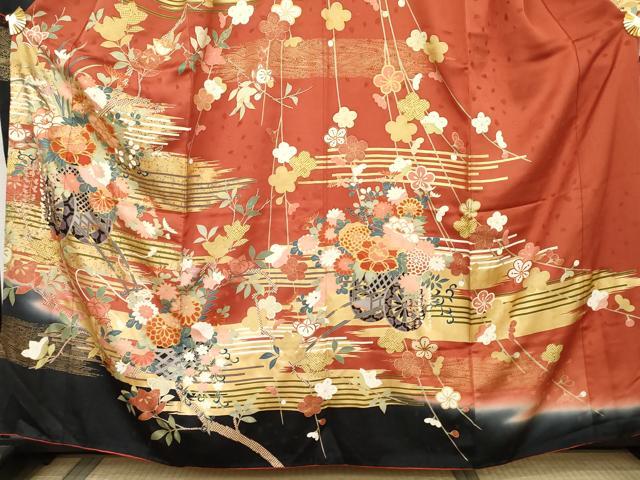 平和屋着物●豪華振袖　駒刺繍　花車文　暈し染め　金糸　小田急百貨店扱い　正絹　逸品　AABK6478cs