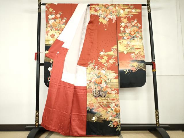平和屋着物●豪華振袖　駒刺繍　花車文　暈し染め　金糸　小田急百貨店扱い　正絹　逸品　AABK6478cs
