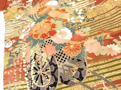 平和屋着物●豪華振袖　駒刺繍　花車文　暈し染め　金糸　小田急百貨店扱い　正絹　逸品　AABK6478cs