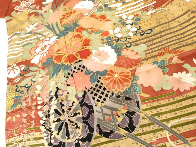 平和屋着物●豪華振袖　駒刺繍　花車文　暈し染め　金糸　小田急百貨店扱い　正絹　逸品　AABK6478cs