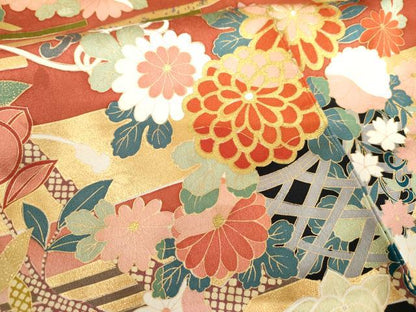 平和屋着物●豪華振袖　駒刺繍　花車文　暈し染め　金糸　小田急百貨店扱い　正絹　逸品　AABK6478cs