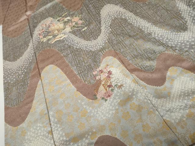 平和屋着物●訪問着　絞り　刺繍　渡り橋風景松竹梅文　金彩　正絹　逸品　AABK6479cs