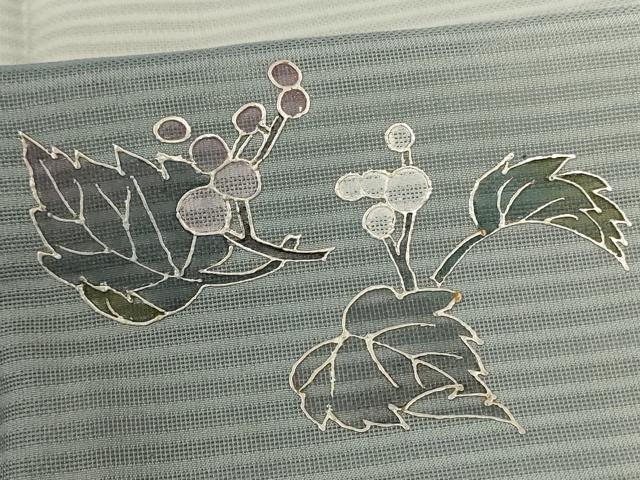 平和屋着物＊夏物　訪問着　縞紋紗　舞葉文　暈し染め　銀彩　正絹　逸品　AABK6481jd