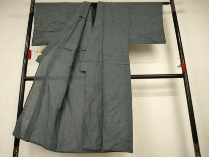 平和屋着物＊夏物　男性　小千谷ちぢみ　錆鉄御納戸色　麻　逸品　AABK6489jd