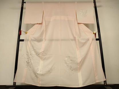 平和屋着物●夏物　訪問着　絽　手描き　草花文　暈し染め　銀彩　正絹　逸品　AABK6495jd