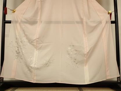 平和屋着物●夏物　訪問着　絽　手描き　草花文　暈し染め　銀彩　正絹　逸品　AABK6495jd