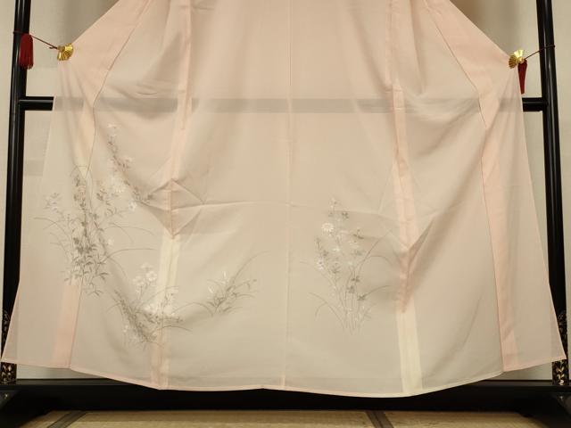 平和屋着物●夏物　訪問着　絽　手描き　草花文　暈し染め　銀彩　正絹　逸品　AABK6495jd