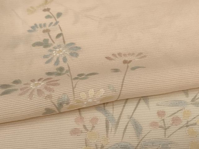 平和屋着物●夏物　訪問着　絽　手描き　草花文　暈し染め　銀彩　正絹　逸品　AABK6495jd